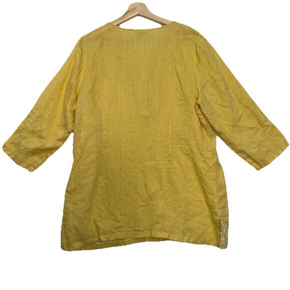 Charter Club Linen Tunic Top Womens XL Butter Yellow Embroidered Popover - Picture 2 of 8